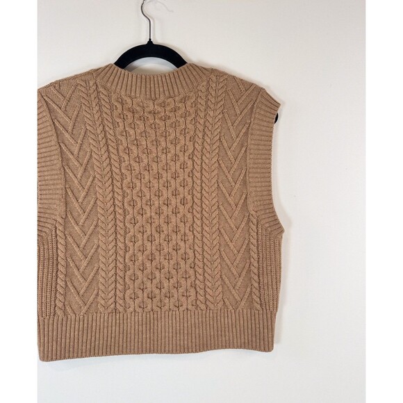 Aritzia Babaton Vest Brown Emporia Cable Merino Wool V Neck Cropped Sweater XS - Picture 7 of 9